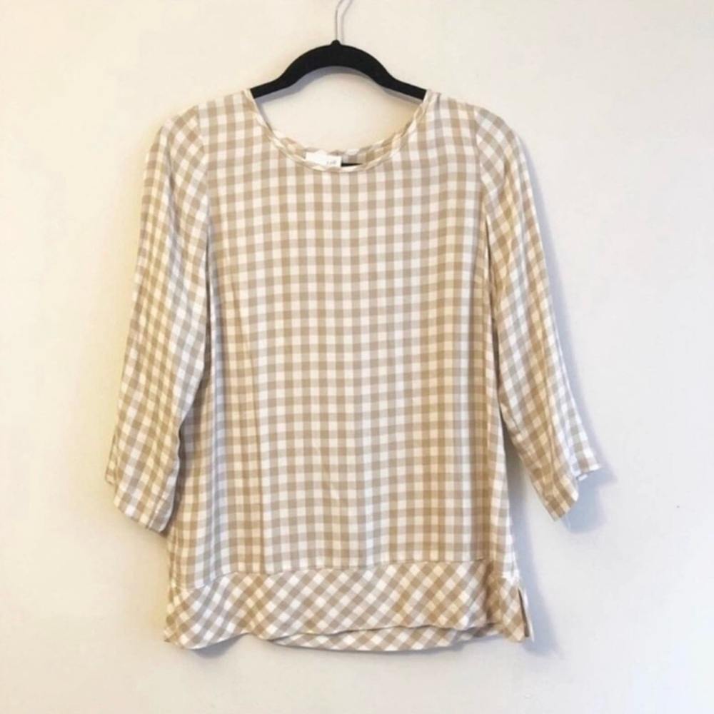 J.Jill Plaid Tan and White Plaid Lightweight Blouse - Picture 3 of 7